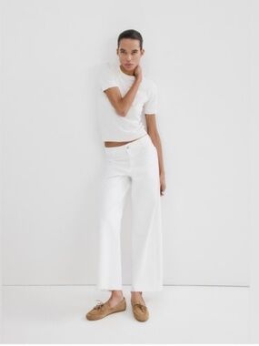 Mango MNG Catherine Culotte Wide-Leg Jeans Size 4 US 36 EUR White Raw Hem Ankle